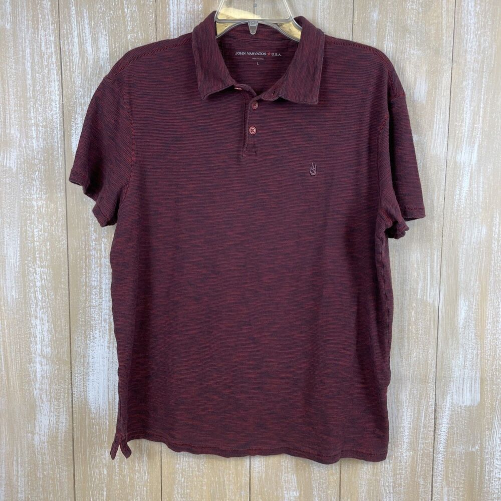 John Varvatos Star USA Men's Polo Shirt Size Large Burgundy Striped